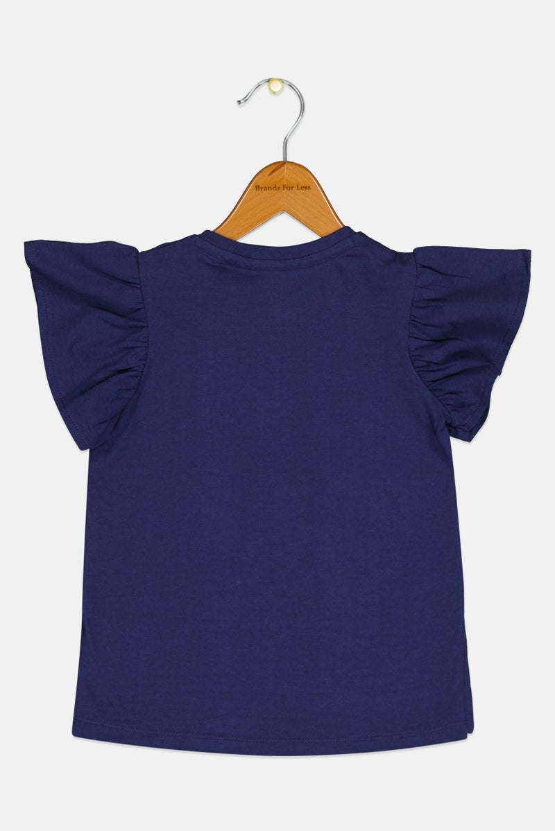 Hamleys Toddlers Girl Graphic Print Ruffle Sleeve Top, Navy - Image 2